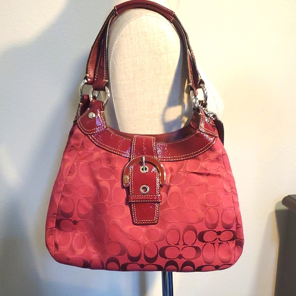Authentic Coach Monogram Soho Lynn Crimson Granberry Red Purse Bag,  NEW - Picture 1 of 9